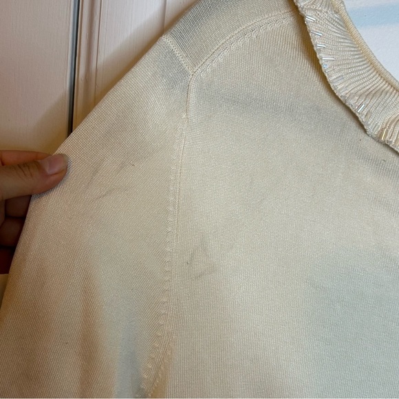 Nwt Pursuits Ltd. cream Silk Ruffle Beaded Sweater - Picture 7 of 7